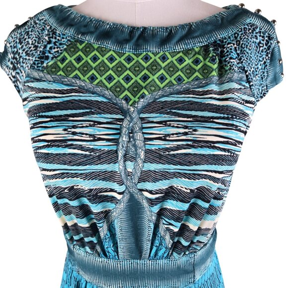 Beige by Eci Turquoise Black Fit Flare Dress 10 Designer Details Turquoise Black - Picture 4 of 14